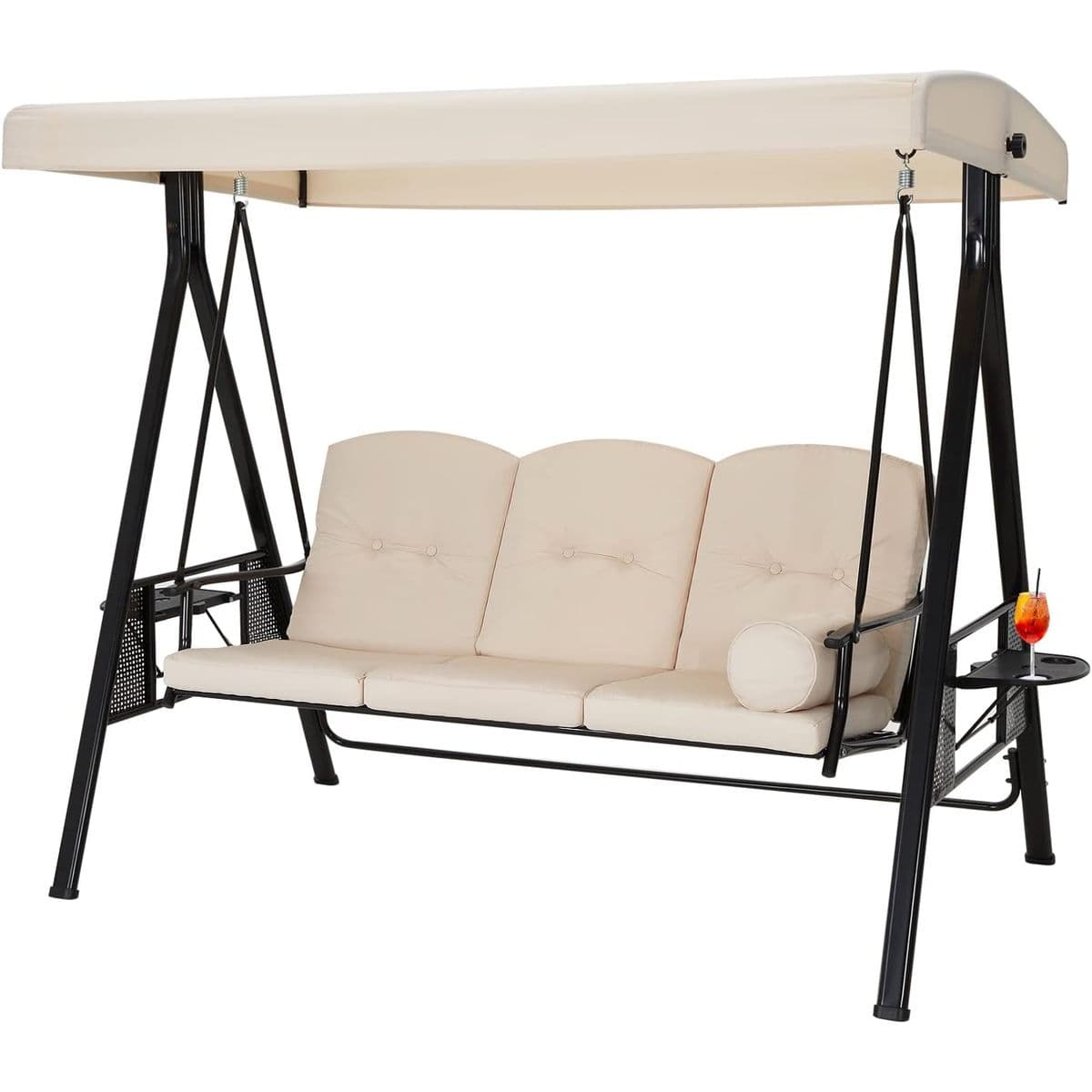 Outdoor Patio Swing Chair with Adjustable Canopy - Beige