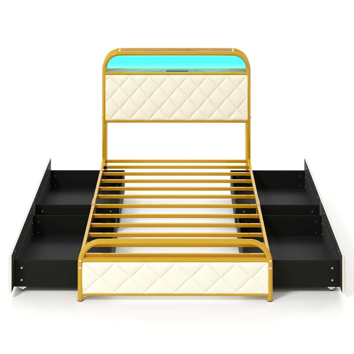 Bed Frame with LED Lights and Charging Station - Bed Frame-Twin Size