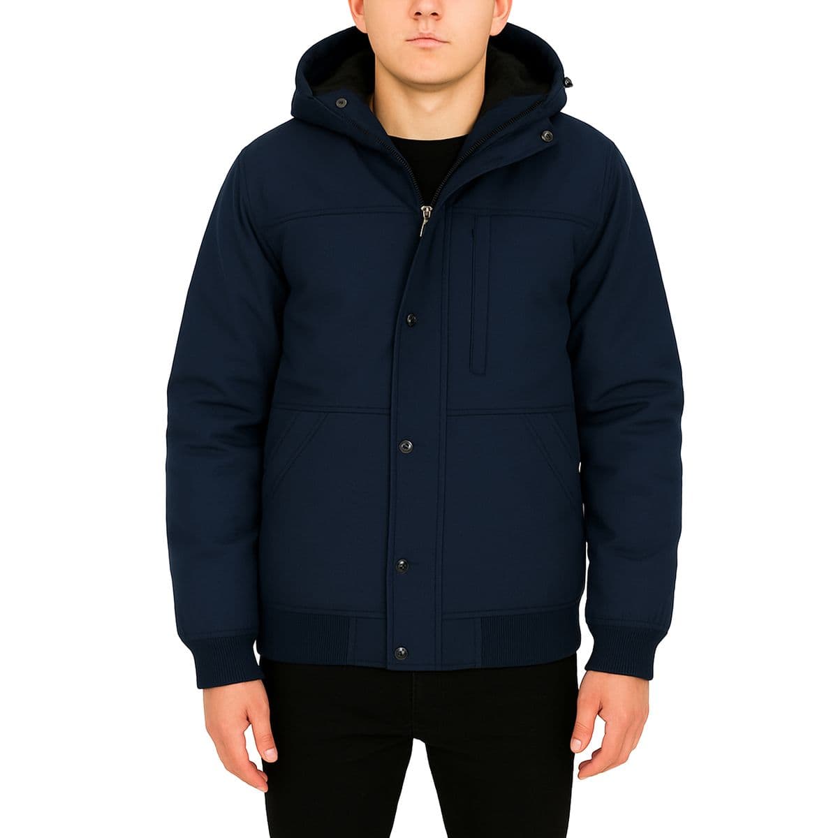 Men's Heavyweight Sherpa Fleece-Lined Hooded Bomber Jacket - SP-2990 - NV - S