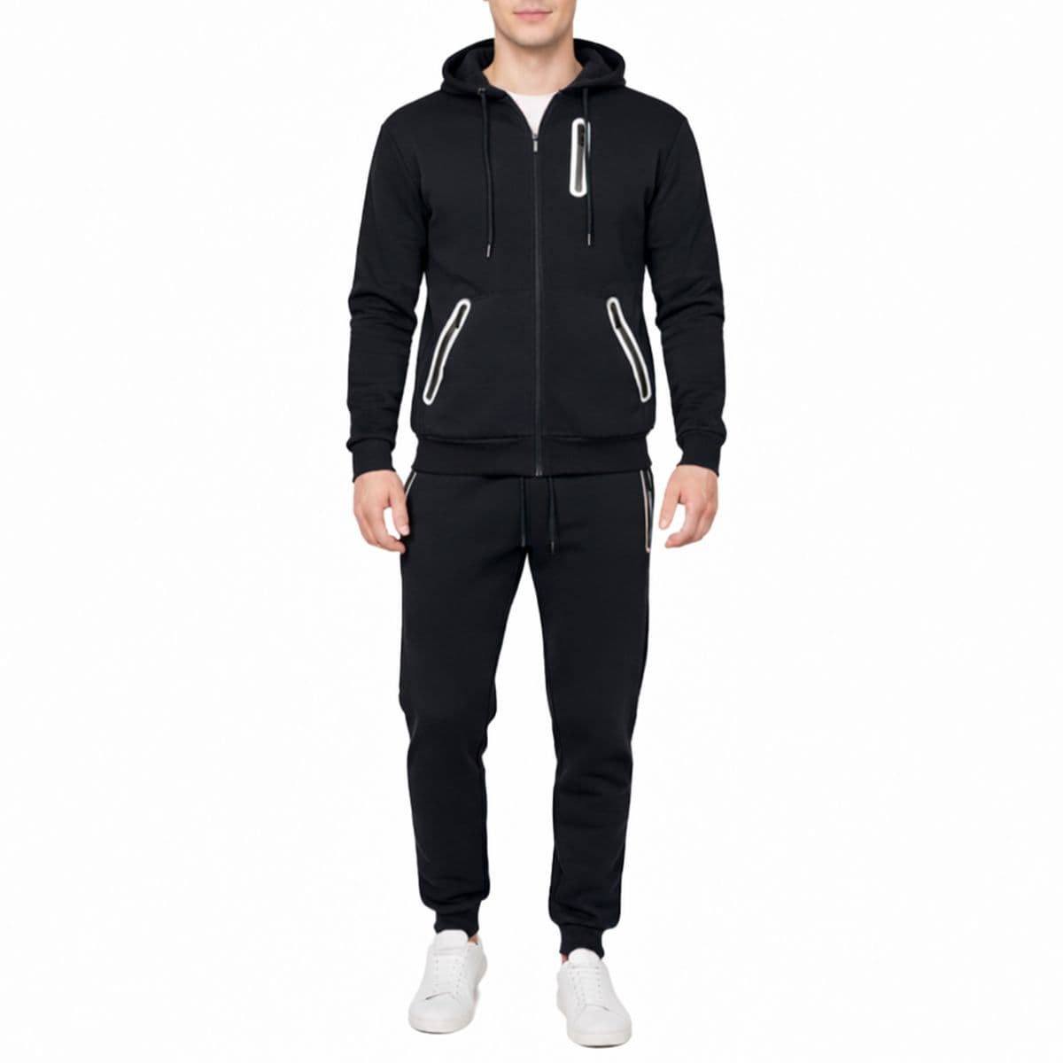 Men’s Fleece-Lined Full-Zip Hoodie & Jogger Set - VMFP-ZP - VMFHZP-02-BK - S