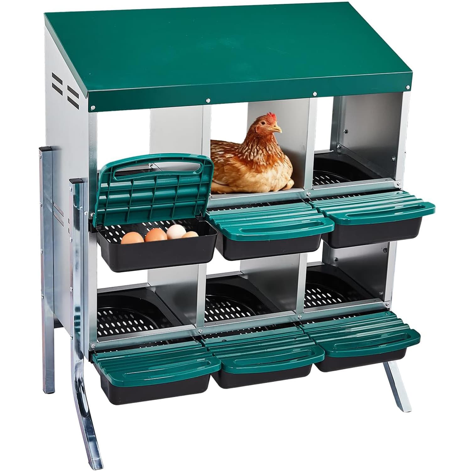 6 Compartment Metal Nesting Box - Green